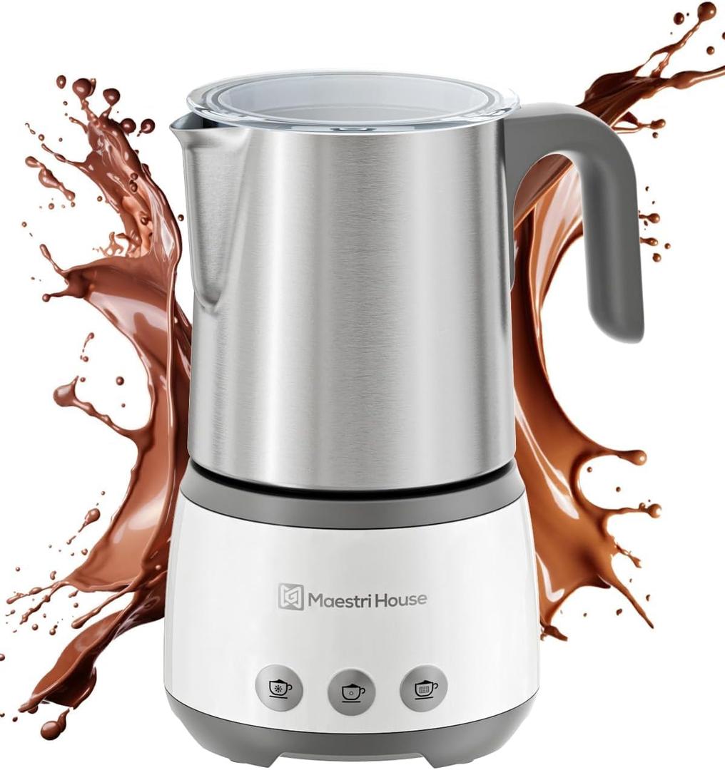 Maestri House Milk Frother, 4-in-1 Electric Milk Steamer and Frother, 16.9OZ 600W Smart Touch Control Hot and Cold Foam Maker, Memory Function for Latte, Cappuccinos, Warm Milk, Hot Chocolate Milk (White)