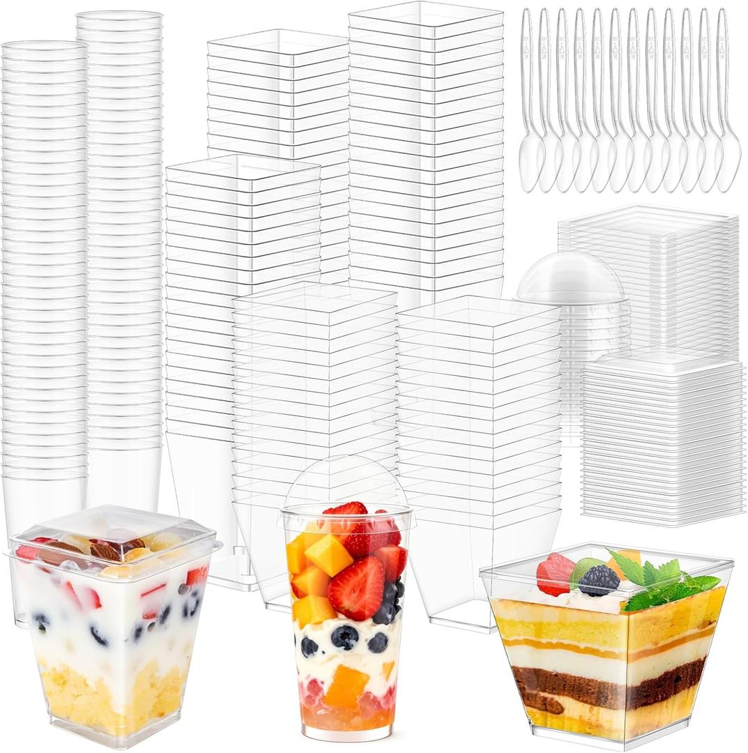 tchrules 450 Packs Dessert Cups with Lids, 5oz Mini Clear Plastic Dessert Cup Parfait Appetizer Cups for Serving Fruit Trifle Mousse Ice Cream and Pudding (450)
