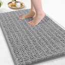 Arotive Luxury Chenille Bathroom Rug Mat, Extra Soft Thick Absorbent Shaggy Bath Rugs, Non-Slip Machine Wash Dry, Plush Bath Mats for Bathroom, Shower and Tub, 34x21, Light Grey