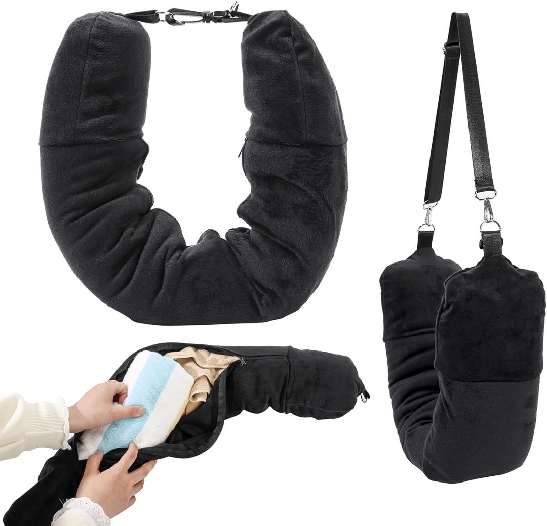 Stuffable Travel Pillow for Extra Luggage, Velvet Travel Neck Pillow Storage Bag with Adjustable Neck Size, Fits Up to 3 Days Travel Essentials Multifunctional U-Shapes Pillow