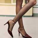 Coutgo Womens High Heels Closed Pointed Toe Ankle Buckle Strap Sexy Pumps Wedding Party Dress Shoes