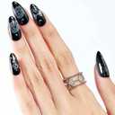 3 x GLAMERMAID Press on Nails Almond,Black Gel False Nails with Design,24 PCS Glue on Nails,Reusable Acrylic Stick on Nails Tips Manicure Set for Women,Primitive Belief