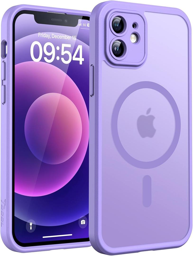 TOCOL Magnetic for iPhone 12 Case, Upgraded [Full Camera Protection] [Compatible with Magsafe] [15FT Military Grade Protection] Bumper for iPhone 12 6.1, Light Purple