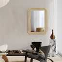 Gold Rectangle Mirror, 24"x18" Modern Vanity Wall Mirror with Metal Mirror, Geometric Art Deco Mirrors for Living Room Bathroom Bedroom Entryway Hallway, Hangs Vertically or Horizontally