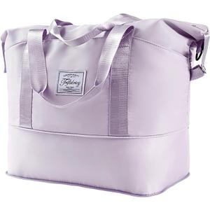 Travel Duffel Bag - Large Shoulder Weekender Overnight Bag, Carry on Bags with Wet Pocket, Waterproof Expandable Duffel Bags with Trolley Sleeve for Sports Travel Gym, Purple