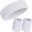 WILLBOND 3 Pcs Sweatbands Set 80s 90s Neon Sports Headband Tennis Striped Sweat Band Sports Competitions Games for Men Women Party Supplies (White)