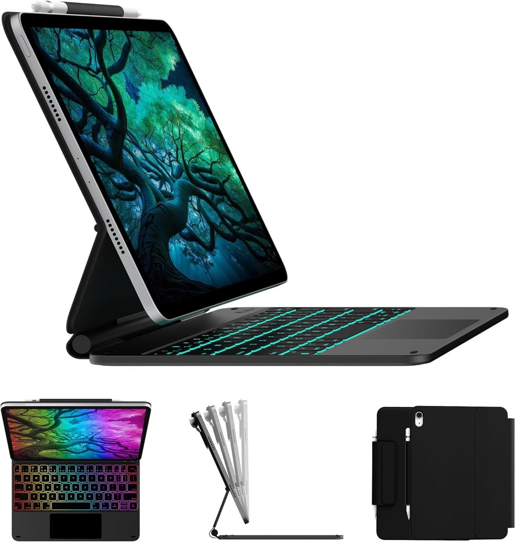 typecase Edge Keyboard Case for iPad 11th (A16, 2025) and iPad 10th Gen 10.9 inch (2022)  Magnetic with Multi-Touch Trackpad, 11 Colors Backlight, Pencil Holder, Slim & Lightweight - Black