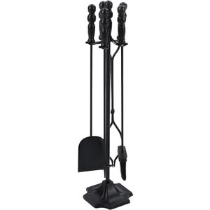 OLIXIS 5 Pcs Fireplace Tools Set Indoor, 32 Inch Wrought Iron Large Fire Place Tool Set with Stand, Fireside Accessories Kit with Poker Brush Shovel Tongs for Outdoor Campfire Fire Pit