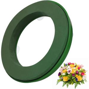 Suction Cup Floral Foam Ring - 11.8-Inch Pre-Soaked Wet Floral Foam Base with Mud for Fresh Flowers, Easy Car Window Decoration for Weddings, Parties, Home Decor (Green)