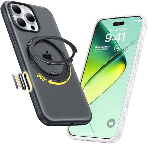 TORRAS 360° Magnetic Stand for iPhone 16 Pro Max Case[Fit for MagSafe][Camera Control Button][Mil-Grade Protection] Slim, Rotatable Kickstand, Translucent Obsidian Black 6.9", Ostand OFitness Series