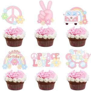 2 pack Ercadio 36 Pack Hippie Party Cupcake Toppers Glitter Peace Sign Cupcake Picks Peace and Love Dove Rainbow Cupcake Toppers for 60s Hippie Retro Theme Party Cake Decoration Supplies