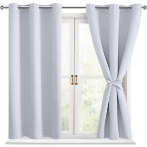 Blackout Curtains for Bedroom - Thermal Insulated & Energy Saving Window Curtains for Living Room, 2 Drape Panels Sewn with Tiebacks, Greyish White, 38 x 54 Inch