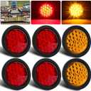 Partswcgg 6Pcs 4" Inch Round LED Trailer Tail Lights Kit - 4" Inch Round Led Stop Brake Tail Turn Signals Strobe Lights 24 LED Trucks RV w/Light Grommets 3 Prong Wire Pigtails Plug(4 Red + 2 Amber)