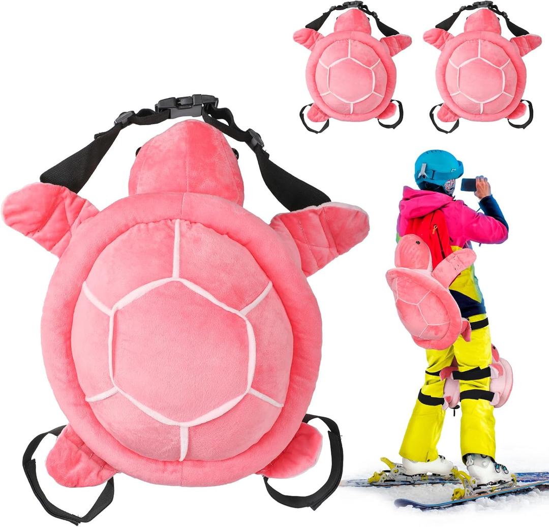 Junkin 3 Pcs Turtle Butt Pads for Snowboarding Ski Protective Gear Set Cute Turtle 3D Hip Protectors for Skating Tortoise Cushion Padded Turtle Knee Pad for Kid Adult Skiing Roller Protection (Pink)