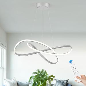 Modern Chandelier Silver D20in LED Pendant Light Fixtures for Kitchen Island, Contemporary Ring Chandelier High Ceiling with Remote Control for Dining Room Living Room Entryway, 3000-6500K, Small