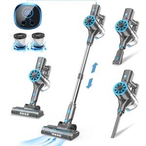 Vazone Cordless Vacuum Cleaner, Lightweight Stick Vacuum Cleaner with Self-Standing, Rechargeable Battery and LED Display, Vacuum Cleaners for Home Hardwood Floor-Blue