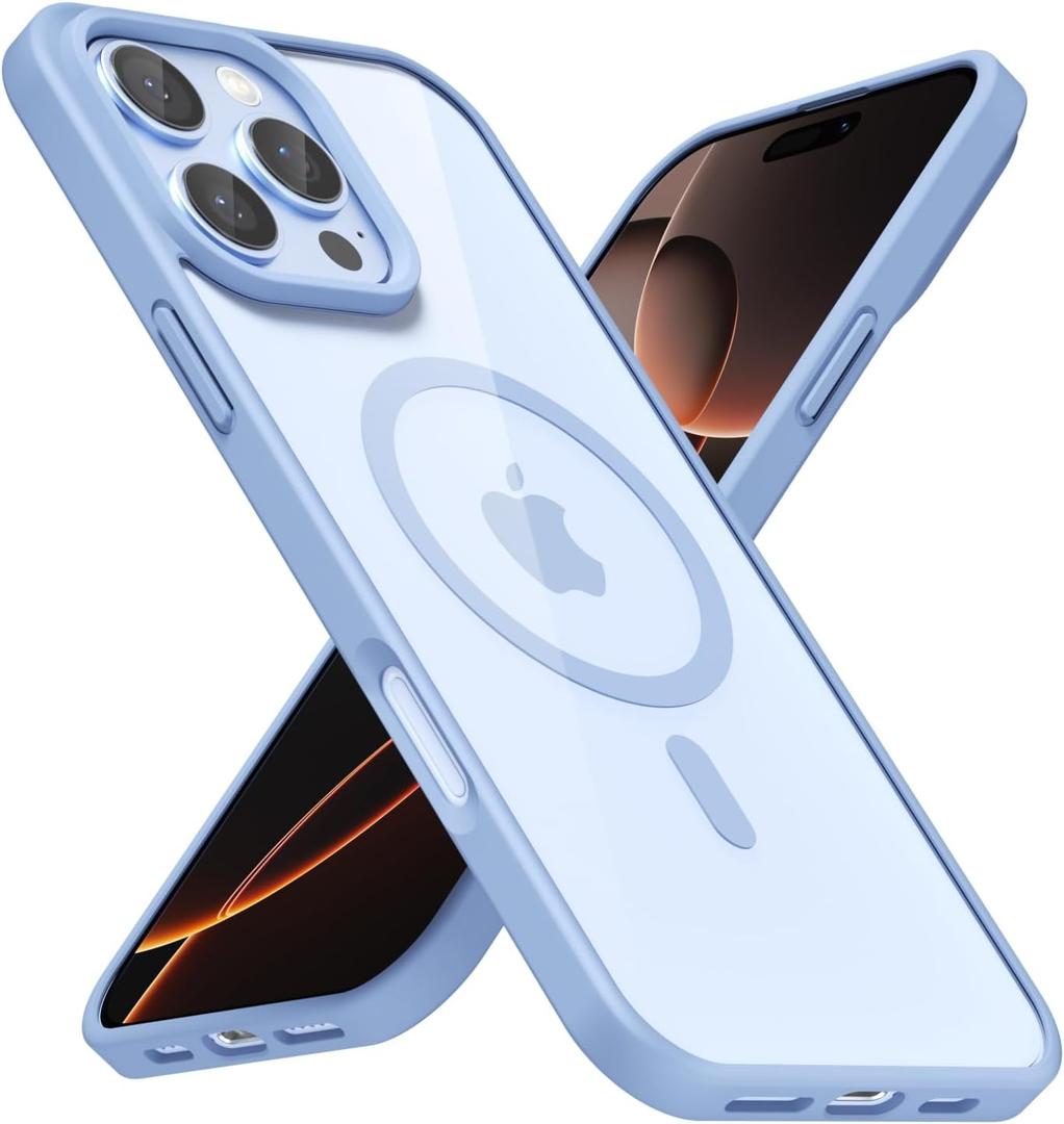 for iPhone 16 Pro Case Clear Mag Safe, Ultra Thin Slim Cover Magnetic Compatible with Magsafe Phone Case for Women Men Girl, Cute Soft TPU Silicone & Transparent Hard Plastic, Light Blue