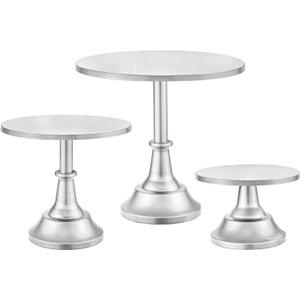 HBlife 3-PCS Silver Cake Stand Set (8"/10"/12" Plate) for 6-10 Inch Cakes, Perfect Dessert Table Display Set, Cupcake&Cake Stands for Party, Wedding, Birthday, Baby Shower, Anniversary (Metal)