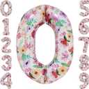 Flower Balloons 40 Inch Floral Number 0 Balloon for 10th Birthday Garden Party Decorations Ten Year Old Photo Props Foil Number 0