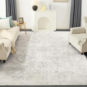 Washable Rug 8x10 for Living Room - Stain Resistant Urtla Thin Area Rugs with Non Slip Rubber Backing - Indoor Floor Carpet for Dining Room Home Office Dorm Neutral Grey/White (8' x 10' (Rectangular))