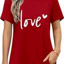 Valentine Shirts for Women Red Love Heart Print Short Sleeve Valentines Day Tops Blouse