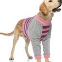 FUAMEY Dog Recovery Sleeve with Elbow Protector,Dogs Shirt Stop Licking Joints,Pet Long Sleeve Suit Protecting Dog's Front Leg Arm Wounds Cover Skin Conditions Pink Stripes L