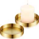 2 Pack Round Gold Trays Small Brass Tray Round Metal Candle Dish Stainless Steel Jewelry, Make Up, Candle Plate Decorative Tray for Bathroom Kitchen Dinning Coffee Table Decoration,4.9 Inch
