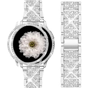 Mosonio Compatible with Samsung Galaxy Watch FE 2024 40mm/Galaxy Watch 5 Band 40mm 44mm/ Galaxy Watch 4 Band 40mm 44mm with Protective Cover Case, 20mm Bling Metal Galaxy Watch Band for Women (Silver, Black, Rose Pink, Rose Gold, Colorful, Starlight)