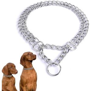 Silver Dog Choker Collar,2 Rows Stainless Steel Dog Chain Cuban Link Metal Martingale Collar Heavy Duty Training Choke Collar for Small Medium Large Big Breed (Silver, M(Neck Max 16inch) D2.5mm)