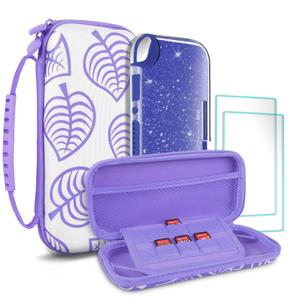TIKOdirect Carrying Case for Switch lite, Shockproof Portable Travel Bag with Glitter Galaxy cover, Screen Protectors and Cute Leaf Thumb Grips Caps, Purple