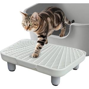 SpaceTime Elevated Cat Litter Trapping Mat with Double-Layer Design,Detachable Cat Ramp/Step/Catcher Litter Box Mat for Floor,Non-Slip Kitty Pads for Indoor Kittens & Senior Cats,Easy to Clean (White)