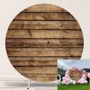 7x7ft Rustic Round Backdrop Cover - Polyester Brown Wood Circle Background for Photography, Baby Shower, Birthday Party, Wedding Photo Shoot Studio Prop