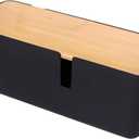 Changsuo Cable Management Box with Bamboo Lid Small Cable Organizer Box for Extension Cord Power Stripe Surge Protector Wire Management Concealer Organizer Cover Hider (Black)