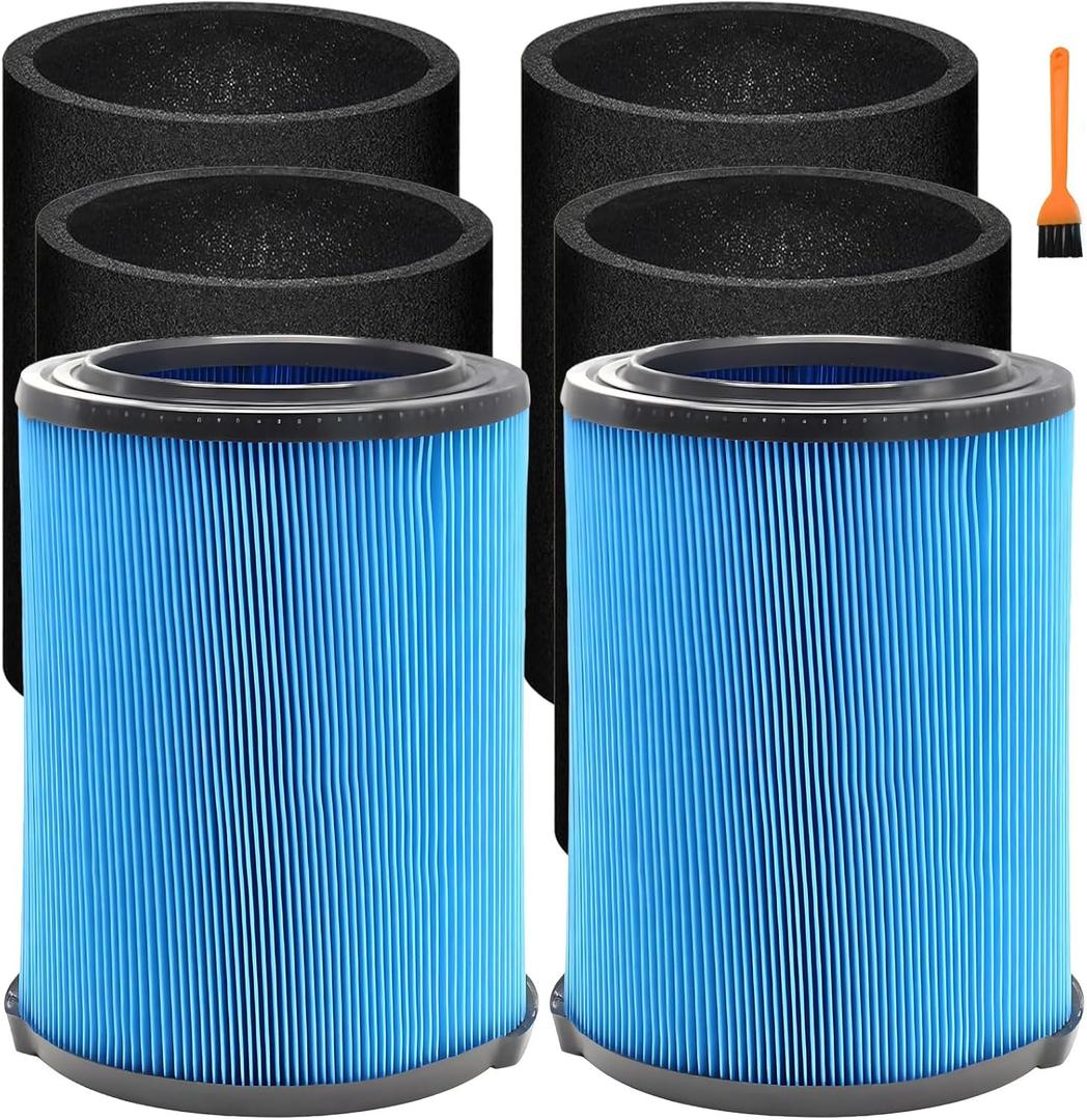 2-Pack VF5000 Replacement Filter Compatible with Ridgid 5-20 Gallon and Fits Husky 6-9 Gallon Wet Dry Vacuums, Fine Dust Filter with 4 Foam Sleeves, Fits WD06000 WD16250 WD20620