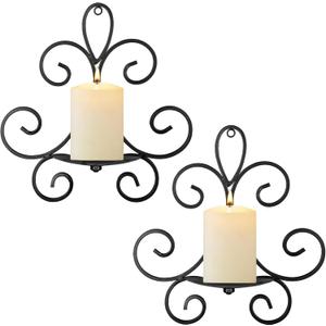 Wall Candle Sconces Set of 2, Triple Scroll Pattern Candle Sconces, Metal Wall Candle Holder for Home Decor, Living Room, Dining Room, Bedroom, Black, Gifts for Men Women Mom or Dad