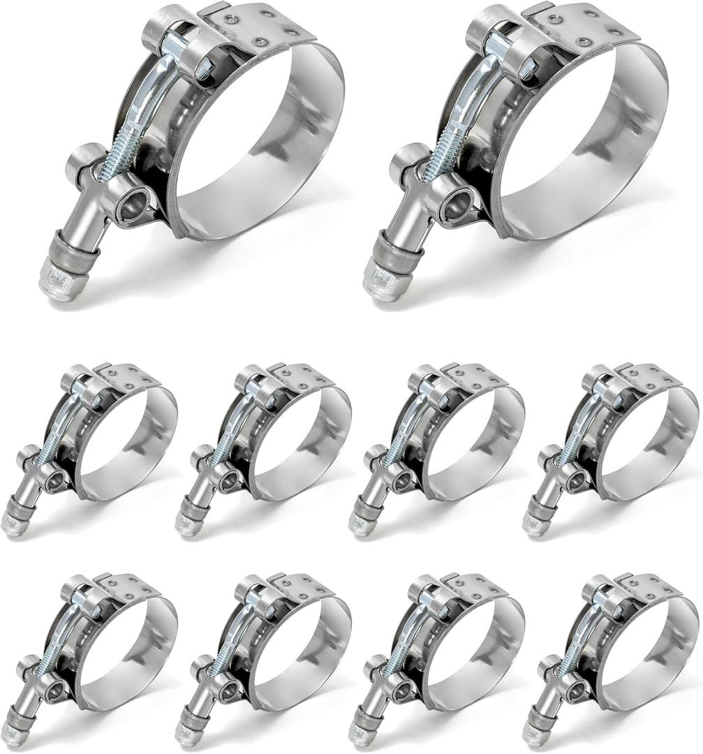 QWORK 1.5" T-Bolt Hose Clamp Stainless Steel, Working Range 46mm-52mm for 1.5" Hose ID, Turbo Intake Intercooler Clamp, 10 Pack (1.5" Clamp Range 46mm-52mm (1.8"-2"))