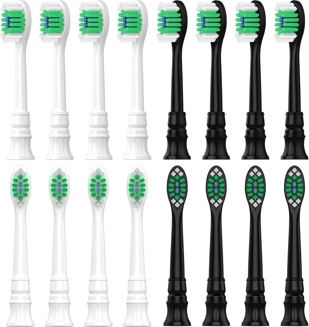 Replacement Toothbrush Heads Compatible with Philips Sonicare Replacement Heads, Replacement Brush Head Compatible with Phillips Sonicare 4100 5100 5300 6100 Electric Toothbrush, 16 Pack (Black+white)