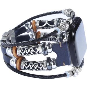 Compatible with Apple Watch Band 46mm 45mm 44mm 42mm 41mm 40mm 38mm 49mm, iWatch Series 10/9/8/7/SE/6/5/4/3/2/1/Ultra, Leather Boho Bracelets Jewelry Multilayer Metal Cuff Retro Strap for Men&Women