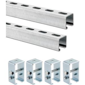 4.75 Feet Strut Channel Trolley Track 1-5/8", with Channel Trolley Track Hanger Bracket, 12 Gauge Metal Steel U Channel with Short Slotted Back Channel, Pack of 2 Metal Strut Channel