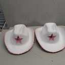 2 Pack White Cowgirl Hat with Heart Sunglasses, Cowboy Hat with Pink Sequin Star, Preppy Cowgirl Costume Accessories with Adjustable Neck Draw String for Women, Halloween, Dress Up Party