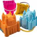 Sand Castle Building Kit, Beach Toys, Beach Bucket, Set of 4 Sand Castle Molds for Kids, Gift Toy for Ages 1 2 3 4 5 6 7 8 9, Older Kids and Toddlers, Sandcastle Building Kit Pail for Kids