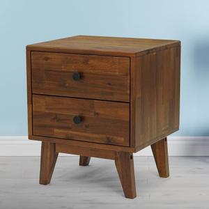 Acacia Silvia Nightstand with 2 Drawers, Solid Wood Bedside Table, Table with Storage Drawers for Bedroom, Bedside End Table with Drawer and Storage Space, Walnut