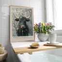 2 x Bathroom Picture Wall Decor A Powerful Bull Adorned With Spring Blooms OAK Wood cow canvas Wall Art, 8x10in , bathroom wall art Rustic Farm Animal Canvas Print Poster for Living Room Bedroom Home Decoration