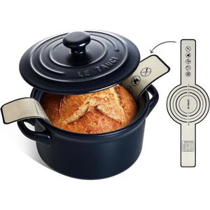 LE TAUCI 3 qt Ceramic Dutch Oven for Bread Baking with Silicone Sling- Lightweight, Non-Toxic, No Seasoning Needed- Oven, Microwave & Dishwasher Safe, Ideal for Home Bakers & Beginners, Midnight Blue