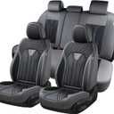 FLORICH Leather Seat Covers, Seat Covers Full Set, Car Seat Protectors 5 Seats, Automotive Seat Covers Fit for Most Cars Trucks SUV- Gray&Black