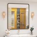 OKPAL 24 x 28 Bronze Bathroom Mirror, Brushed Bronze Metal Framed Mirror, Rounded Bronze Rectangle Mirror for Farmhouse, Bedroom, Anti-Rust (Horizontal/Vertical)