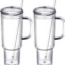 40 oz plastic tumbler with handle and Straw Lidclear tumblerDouble Wall Vacuum Reusable plastic Water Bottle Travel Mug CupClassic Acrylic Tumblers (2 Pack)