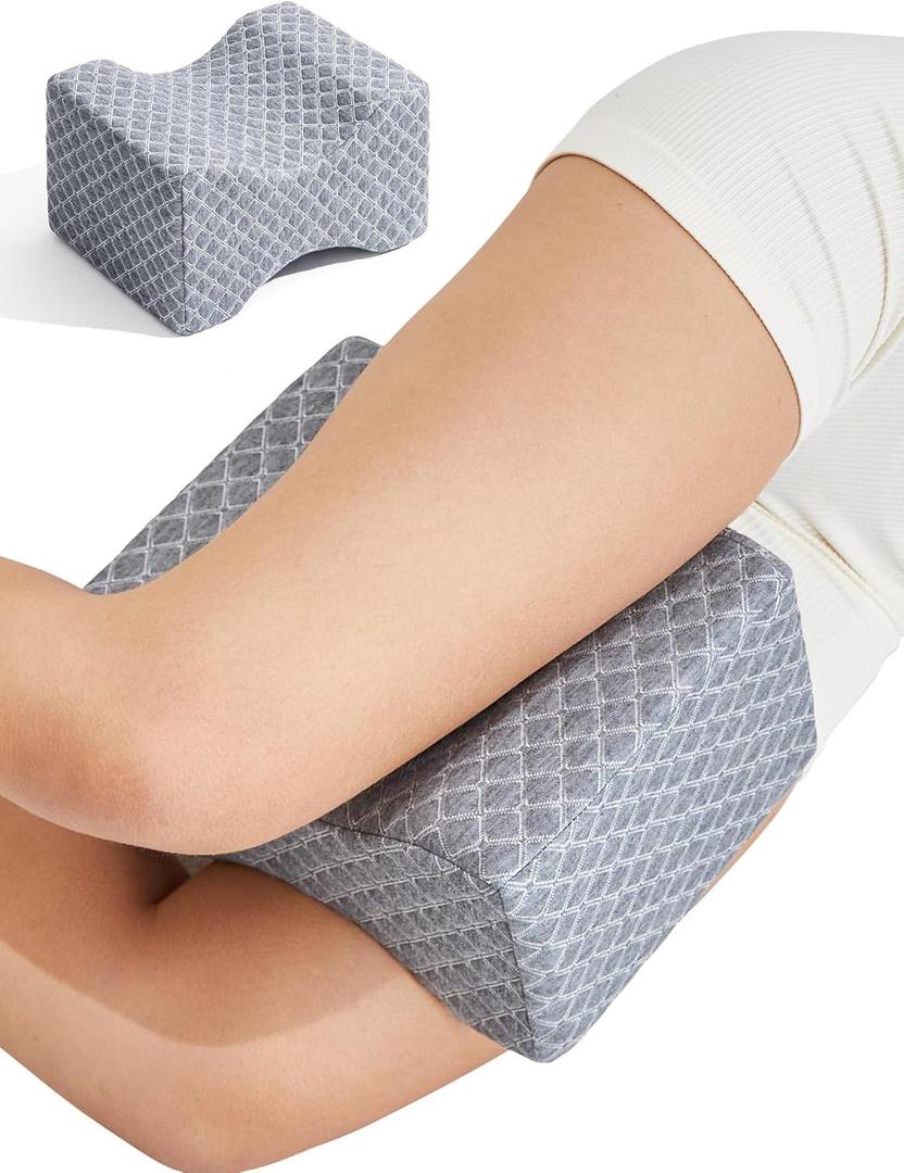 Knee Pillow for Side Sleepers, Memory Foam Leg Pillow for Sciatica & Back Pain Relief, Between Legs Pillow for Sleeping Spine Alignment Pressure Relief, Non-Strapped Style, Gray