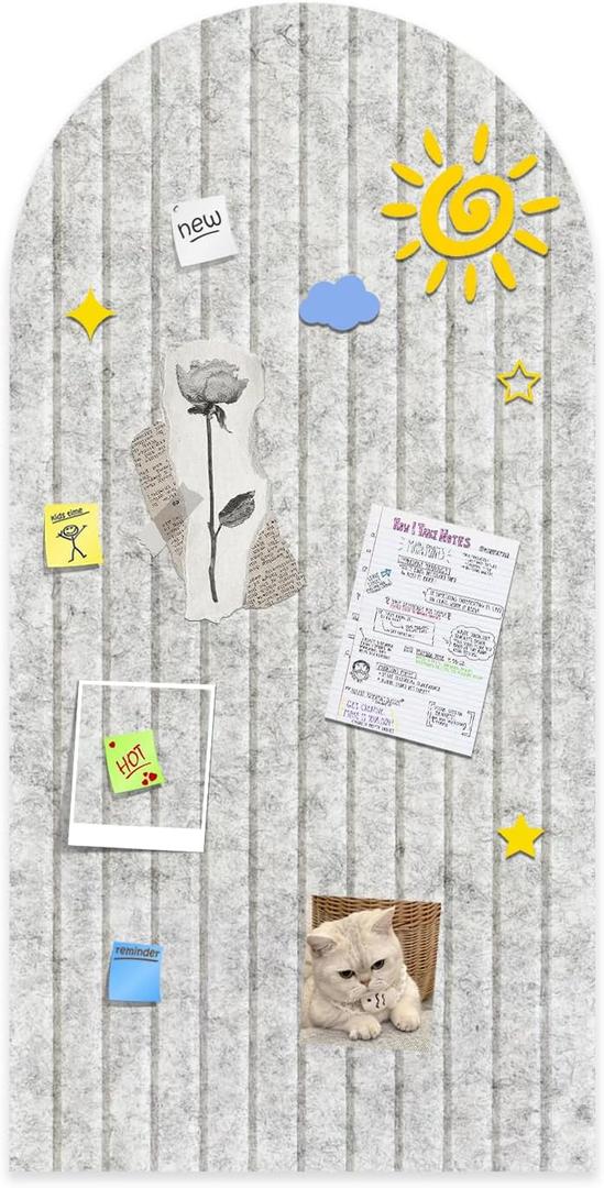 Foldable Bulletin Board 47x24 inches, 0.35" Thick Felt Wall Tiles, Large Cork Board with Adhesive Sticker, Round Edges Wall Panels for Office Bedroom Living Room, Decorative Board (Silver Grey)
