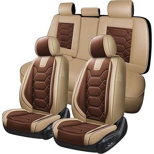 FLORICH Leather Seat Covers, Seat Covers Full Set, Car Seat Protectors 5 Seats, Automotive Seat Covers Fit for Most Cars Truck Beige